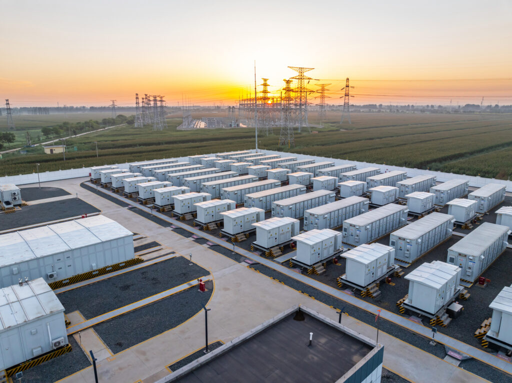 Energy storage power station at sunrise